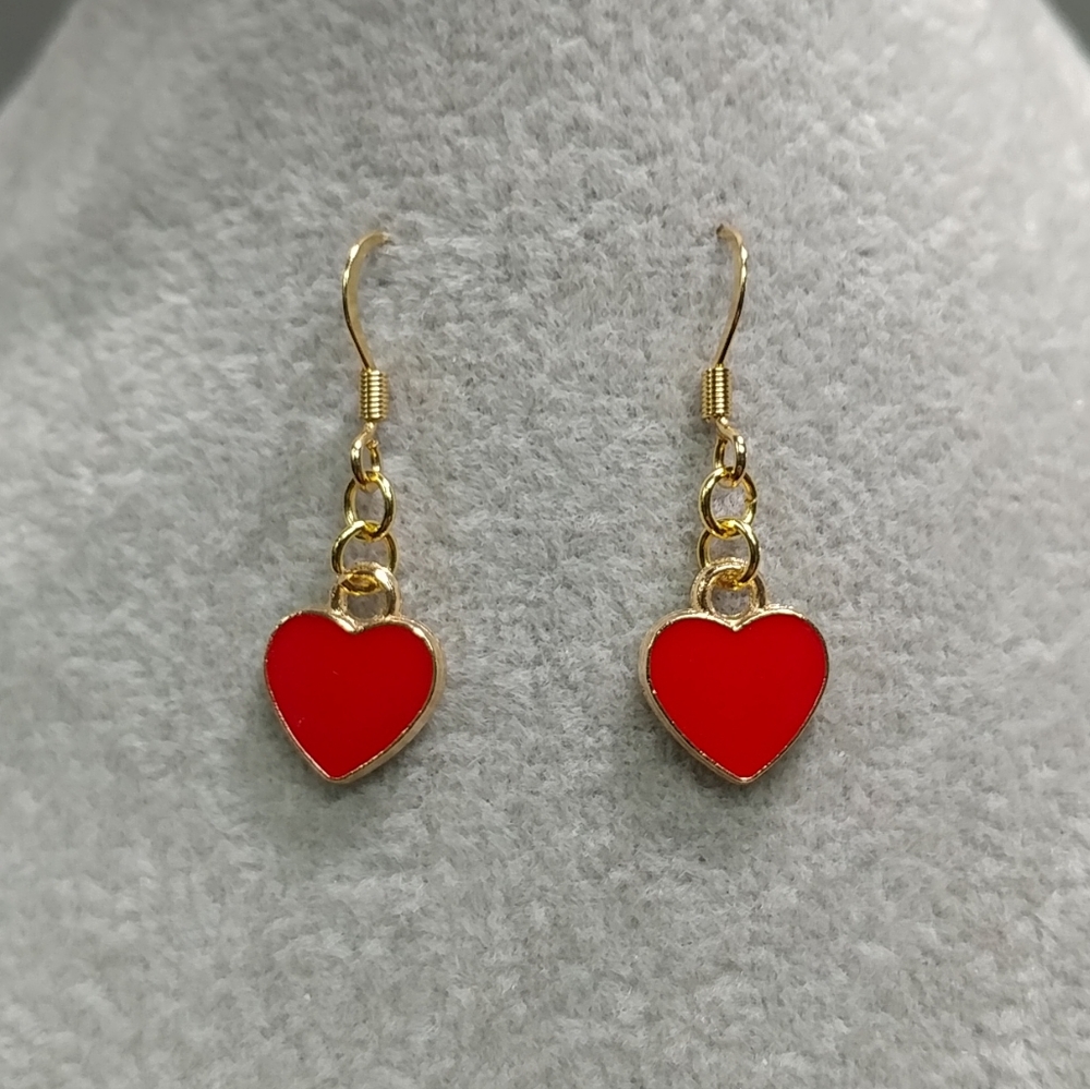 Red Heart Earrings 18k Gold Plated Surgical Stainless-Steel Hook Earrings New